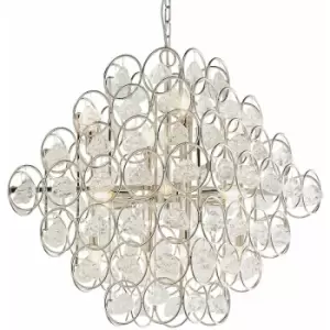 Loops - Polished Nickel Tiered Ceiling Pendant Light - Ornate Crystal Details - 14 Bulb