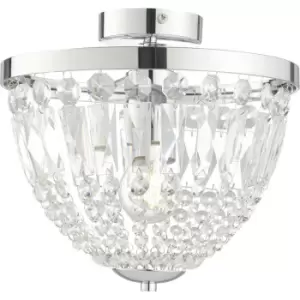 Decorative Flush Bathroom Ceiling Light Fitting - Clear Glass Faceted Crystals