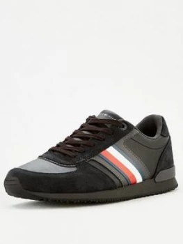 Tommy Hilfiger Icon Mix Suede Runner Trainers - Black, Size 8, Men