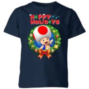 Nintendo Super Mario Toad Happy Holidays Kid's Christmas T-Shirt - Navy - 3-4 Years - Navy