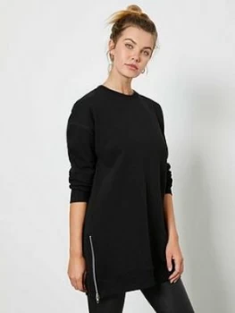 Mint Velvet Longline Zip Sweat Top - Black, Size XS, Women