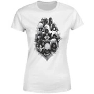 Assassins Creed Greyscale Hooded Faces Womens T-Shirt - White - S