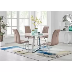 Furniture Box Santorini White Round Dining Table and 4 Cappuccino Murano Chairs