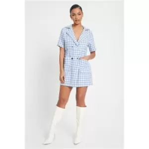 I Saw It First Blue Boucle Cinched Waist Pinafore Dress - Blue