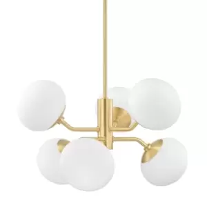 Estee 6 Light Chandelier Brass, Glass