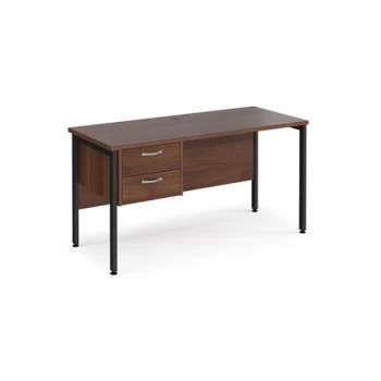 Office Desk Rectangular Desk 1400mm With Pedestal Walnut Top With Black Frame 600mm Depth Maestro 25 MH614P2KW