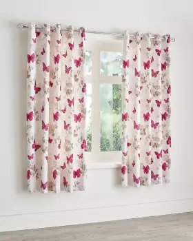 Cotton Traders Butterfly Eyelet Curtains in Pink