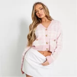 I Saw It First Houndstooth Crop Cardigan - Pink