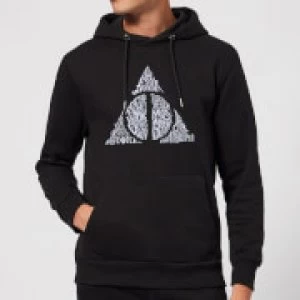 Harry Potter Deathly Hallows Text Hoodie - Black - M