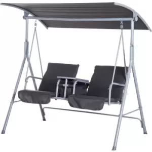 Outsunny - 2 Person Covered Patio Swing with Pivot Table & Storage Console Grey