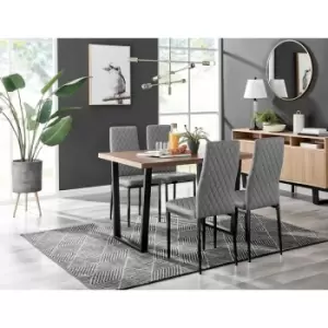 Kylo Brown Wood Effect Dining Table & 4 Grey Milan Black Leg Chairs - Elephant Grey