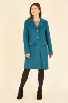 Teal Military Button Through Coat