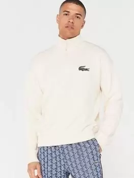 Lacoste Large Croc Oversized Quarter Zip Sweatshirt - Cream, Size S, Men