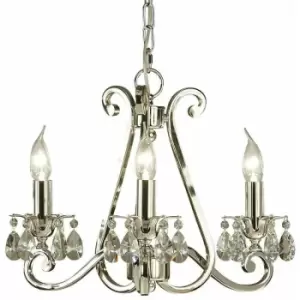 Loops - Esher Ceiling Pendant Chandelier Polished Nickel & Crystal Curved 3 Lamp Light