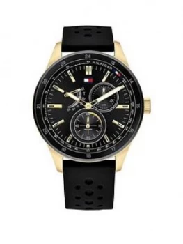 Tommy Hilfiger Austin Black And Gold Detail Multi Dial Black Silicone Strap Mens Watch