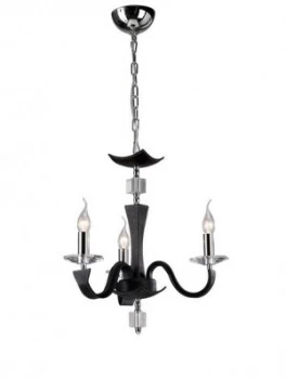 Ceiling Pendant Chandelier 3 Light Polished Chrome, Black Faux Leather, Crystal