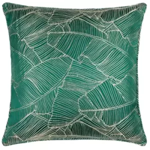 Seymour Embroidered Woven Jacquard Piped Cushion Emerald