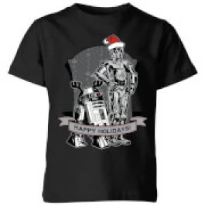 Star Wars Happy Holidays Droids Kids Christmas T-Shirt - Black - 3-4 Years