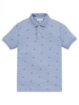 Lacoste Boys All Over Crock Short Sleeve Polo Shirt - Light Blue, Size 2 Years