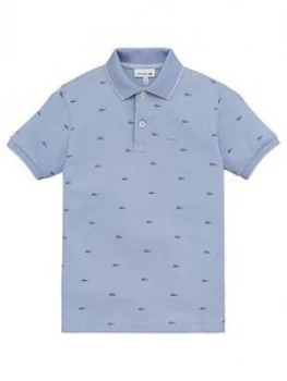 Lacoste Boys All Over Crock Short Sleeve Polo Shirt - Light Blue, Size 6 Years