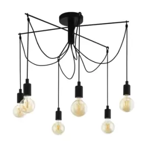 Flush Ceiling 6 Bulb Light Colour Black Metal Looped Flex Bulb E27 6x60W