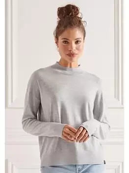 Superdry Merino Mock Neck Knit - Grey, Size 8, Women