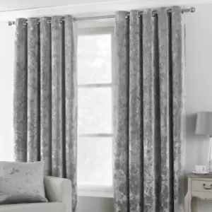 Paoletti Verona Crushed Velvet Ringtop Eyelet Curtains (Pair) Polyester Silver (168X137Cm)