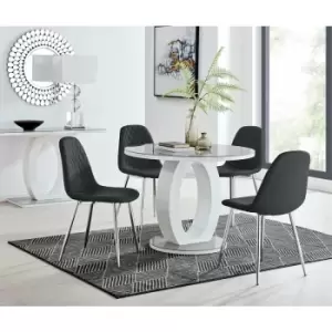 Furniturebox UK - Furniturebox Giovani White High Gloss And Grey Glass 100cm Round Dining Table And 4 Black Corona Faux Leather Dining Chairs with