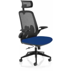 Lasino Executive Bespoke Fabric Seat Stevia Blue Mesh Chair With Folding Arms