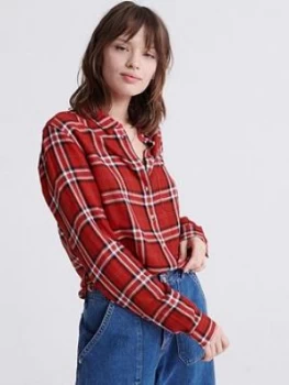 Superdry Lightweight Check Shirt - Red, Blue, Size 8, Women