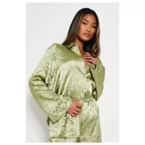 I Saw It First Hammered Satin Oversized Shirt Coord - Green