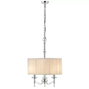 Avery Ceiling Pendant Chandelier Light 3 Lamp Bright Nickel & Beige Round Shade