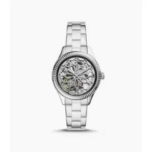 Fossil Womens Rye Automatic Stainless Steel Watch - Silver