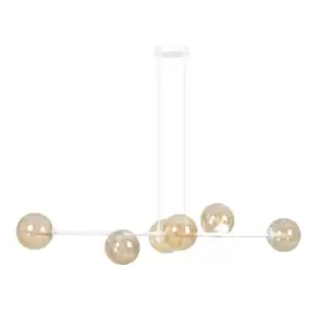 Rossi White Globe Pendant Ceiling Light with Amber Glass Shades, 6x E14