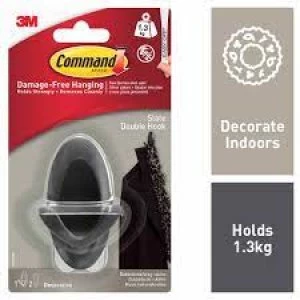 Command Medium Self Adhesive Double Hook Slate