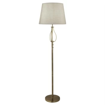 Searchlight Vegas - 1 Light Floor Lamp Antique Brass, Grey Shade, E27