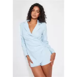 I Saw It First Baby Blue Woven Drape Drape Blazer Playsuit - Blue