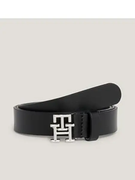 Tommy Hilfiger Leather Logo Belt - Black Size 100, Women