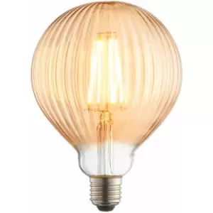 Loops - LED Filament Lamp Bulb Amber Tinted 4W E27 LED Ribbed Glass Gobe Warm White