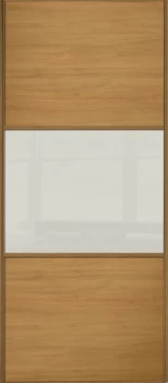 Wickes Sliding Wardrobe Door Wideline Oak Panel and Soft White Glass - 2220 x 610mm