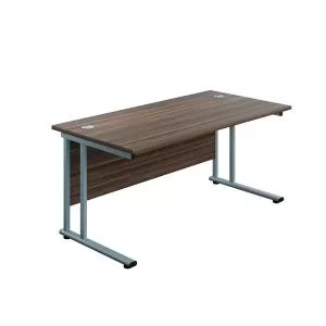 Jemini Rectangular Cantilever Desk 1800x600x730mm Dark WalnutSilver