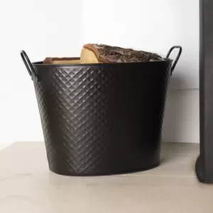 Willow Large Fireside Log Bucket Iron Oval Opening Black Matte Finish - Black