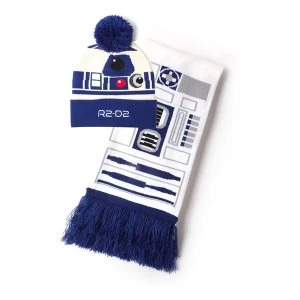 Star Wars - R2-D2 Unisex Bobble Beanie & Scarf Gift Set - White/Blue