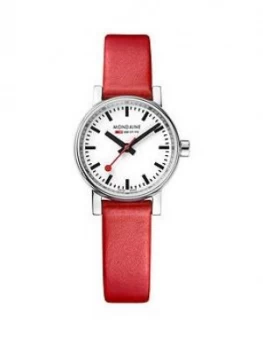 Mondaine Mondaine Swiss Made Evo2 White Sapphire Glass Dial Polished Stainless Steel 26Mm Case Red Leather Strap Watch