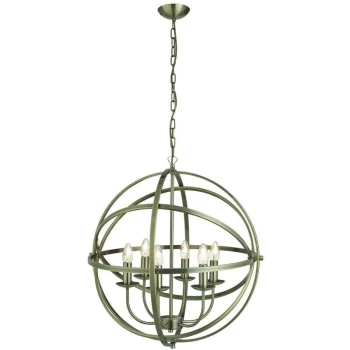 Searchlight Lighting - Searchlight Orbit - 6 Light Spherical Cage Ceiling Pendant Antique Brass, E14