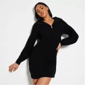 I Saw It First Zip Collar Knit Mini Dress - Black