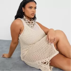 I Saw It First Plus Size Crochet Beach Cover Up Mini Dress - Brown