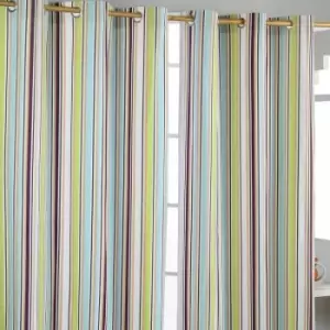 Homescapes - homecapes Osaka Green Stripes Ready Made Eyelet Curtain Pair, 137 x 182cm Drop - Green