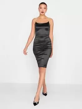 Long Tall Sally Black Diamante Strap Satin Dress, Black, Size 16, Women