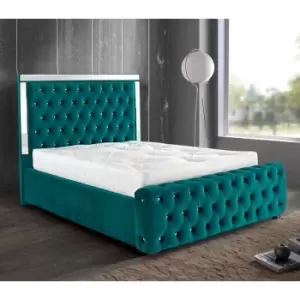 Envisage Trade - Elegance Mirrored Upholstered Beds - Plush Velvet, Small Double Size Frame, Green - Green